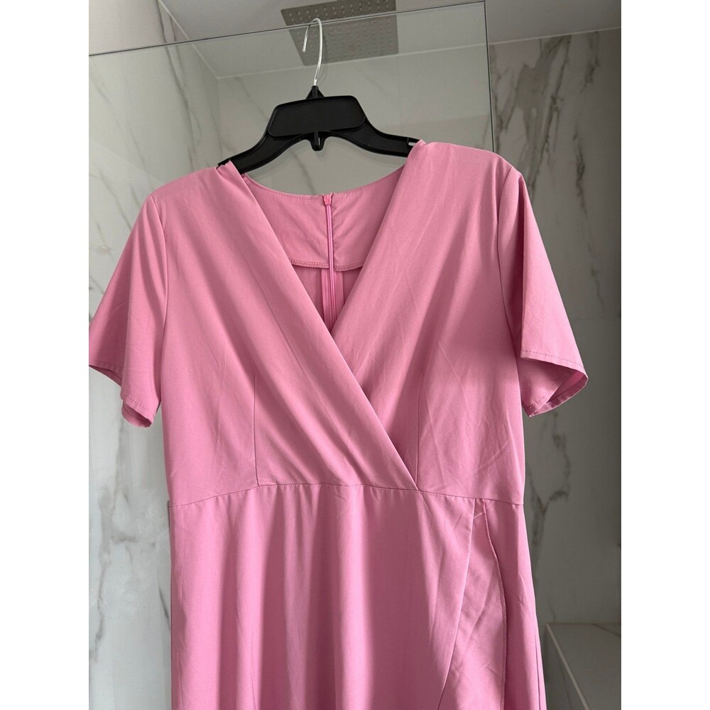 High-Low Ruffle Faux Wrap Dress, Pink, Medium - Picture 2 of 7